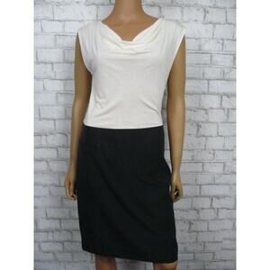 Ann Taylor Loft Cream Black Cowl Neck Sleeveless Sheath Dress Small NEW